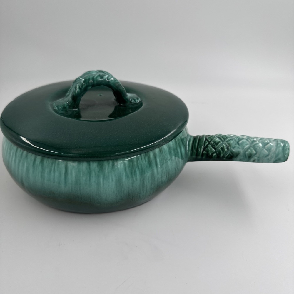 Vintage Tomeoni Bros California Pottery Green‎ Drip Lidded Casserole Skillet MCM